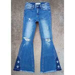 Bridge by Gly High Rise Distressed Stretch Star Flare Bell Bottom Jeans